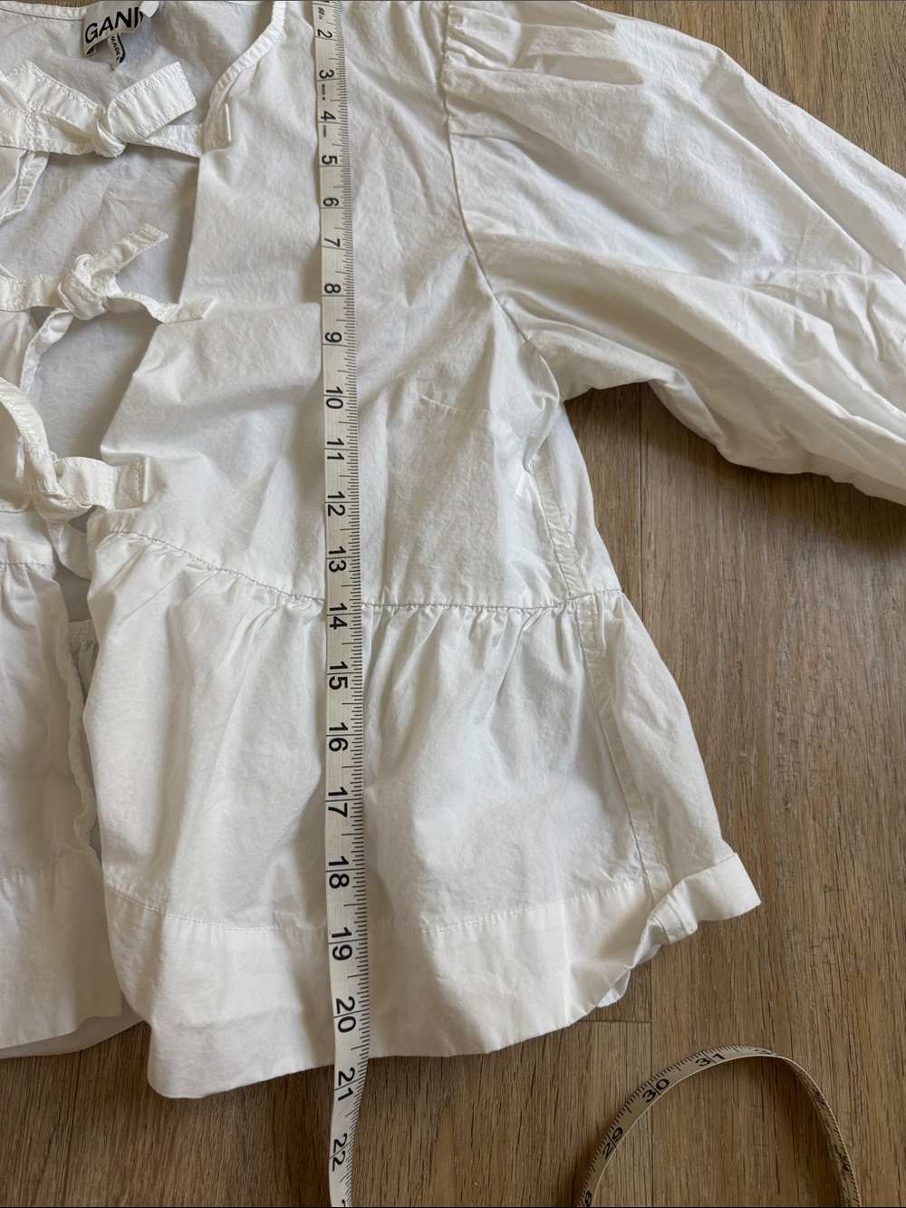 Ganni White Puff-Sleeve Tie-Front Blouse 36 - Picture 5 of 6